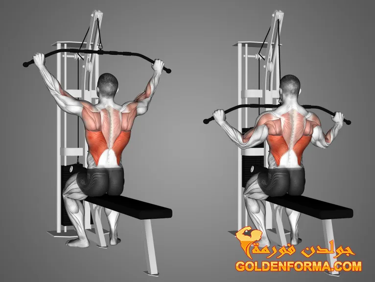 16. تمرين سحب عالي واسع - lat pulldown  تمارين الظهر فى الجيم