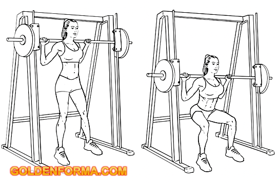 جدول تمارين للمبتدئين للنساء تمرين سكوات على جهاز سمث – Smith Machine Squats